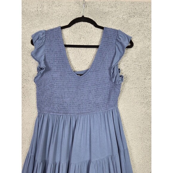 PRETTY GARDEN Womens Maxi Dress S Blue Tiered Country Smock Boho Nautical Floaty - Picture 3 of 8